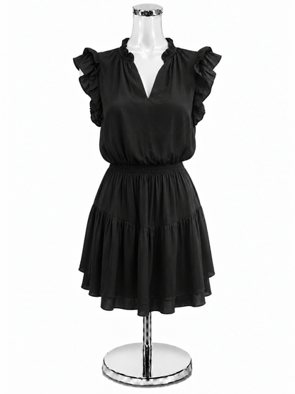 Steve Madden Black Ruffled V-Neck Tiered Mini Dress - Size XS - ONLINE ONLY