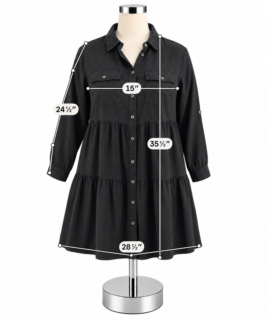 Velvet Heart Black 100% Tencel Tiered Shirt Dress - Size 1X - ONLINE ONLY