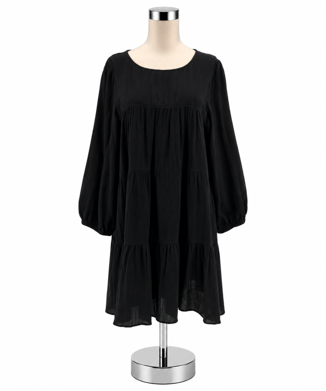 Natalie Busby Black Cotton Gauze Tiered Babydoll Dress Size Small - ONLINE ONLY