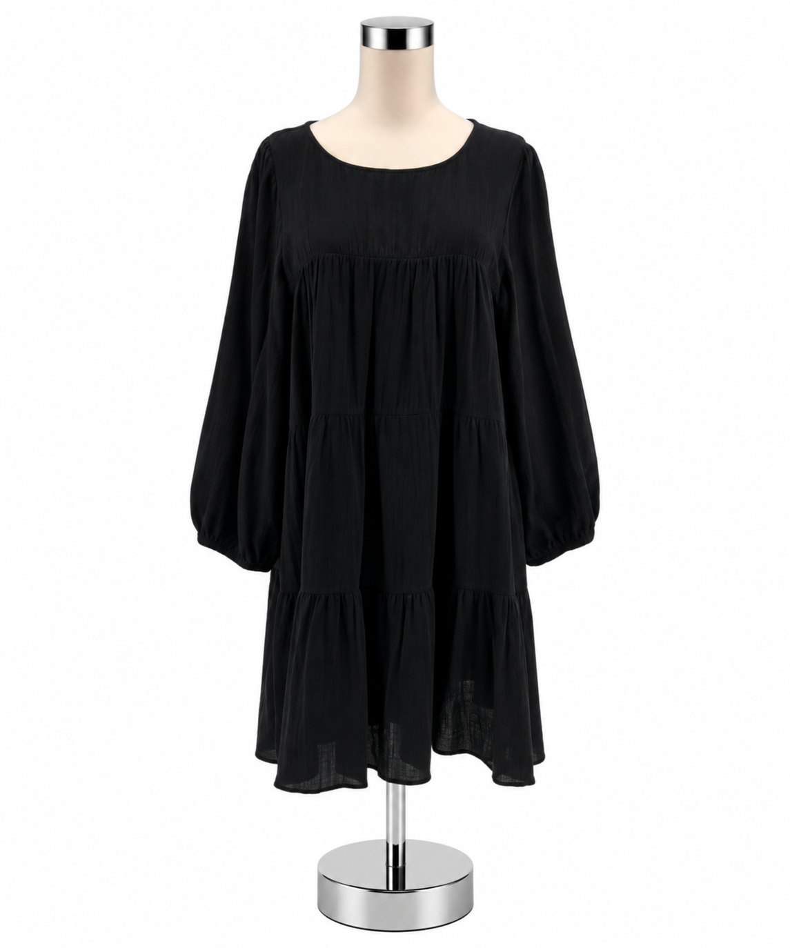 Natalie Busby Black Cotton Gauze Tiered Babydoll Dress Size Small - ONLINE ONLY