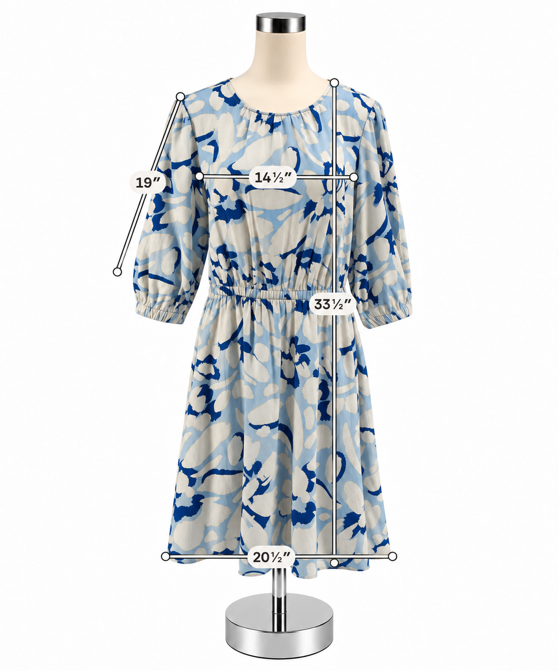 LOFT Floral Puff Sleeve Rayon Linen Blend Dress Blue White Size Large - ONLINE ONLY