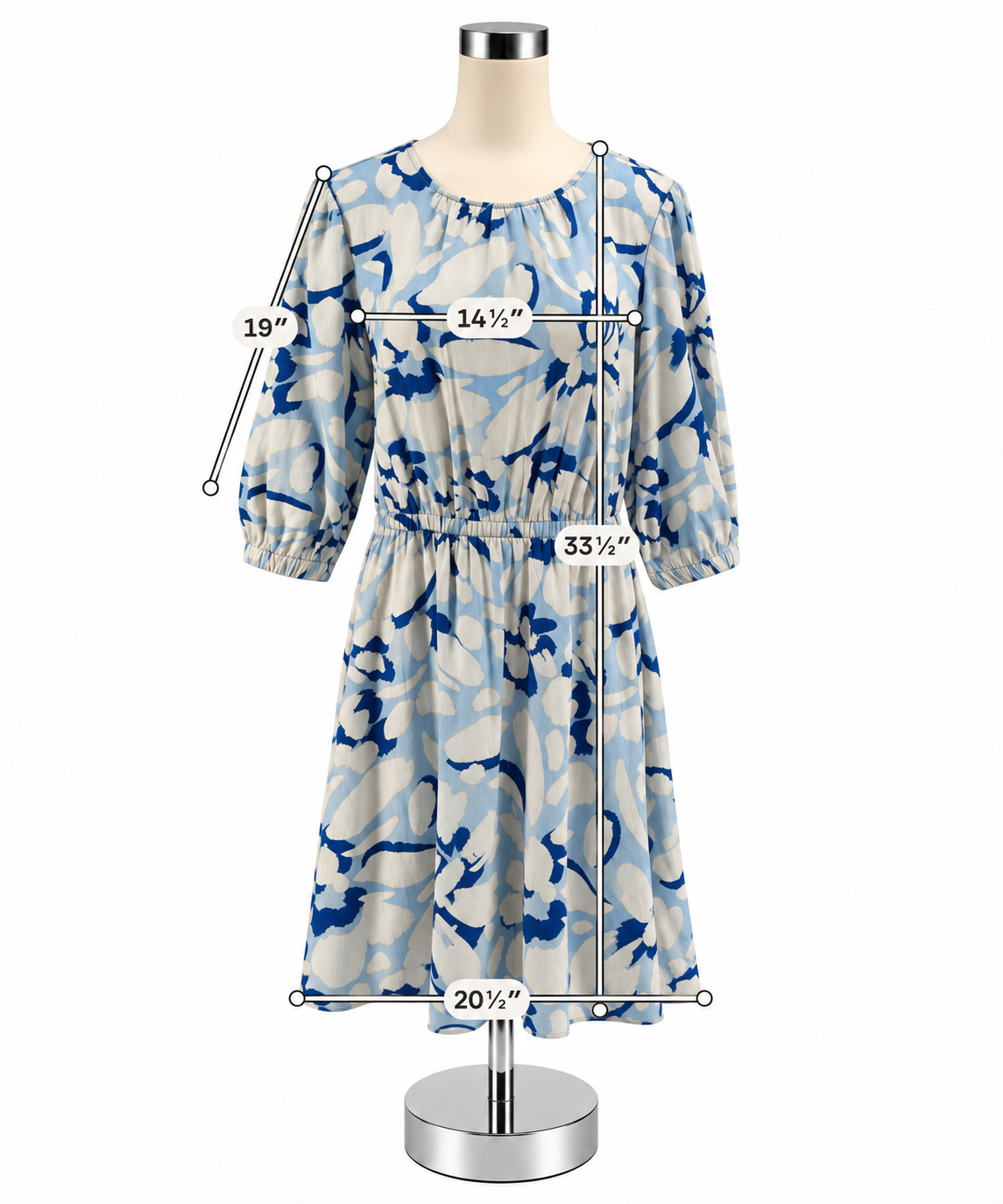 LOFT Floral Puff Sleeve Rayon Linen Blend Dress Blue White Size Large - ONLINE ONLY