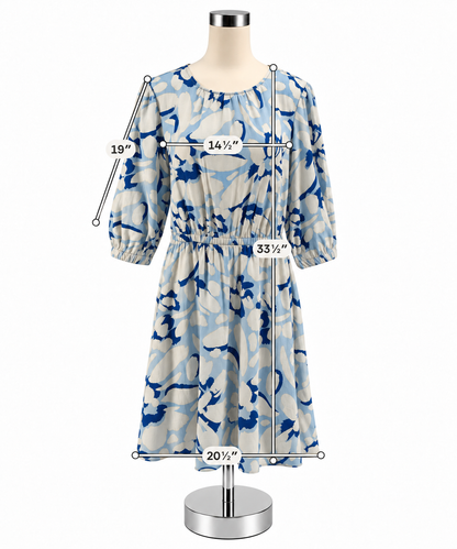 LOFT Floral Puff Sleeve Rayon Linen Blend Dress Blue White Size Large - ONLINE ONLY