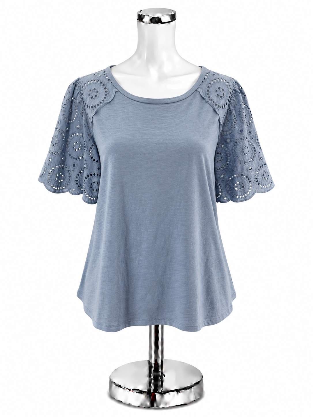 LOFT Blue Eyelet Flutter Sleeve Cotton Top | Size XL - ONLINE ONLY