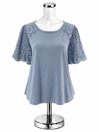 LOFT Blue Eyelet Flutter Sleeve Cotton Top | Size XL - ONLINE ONLY