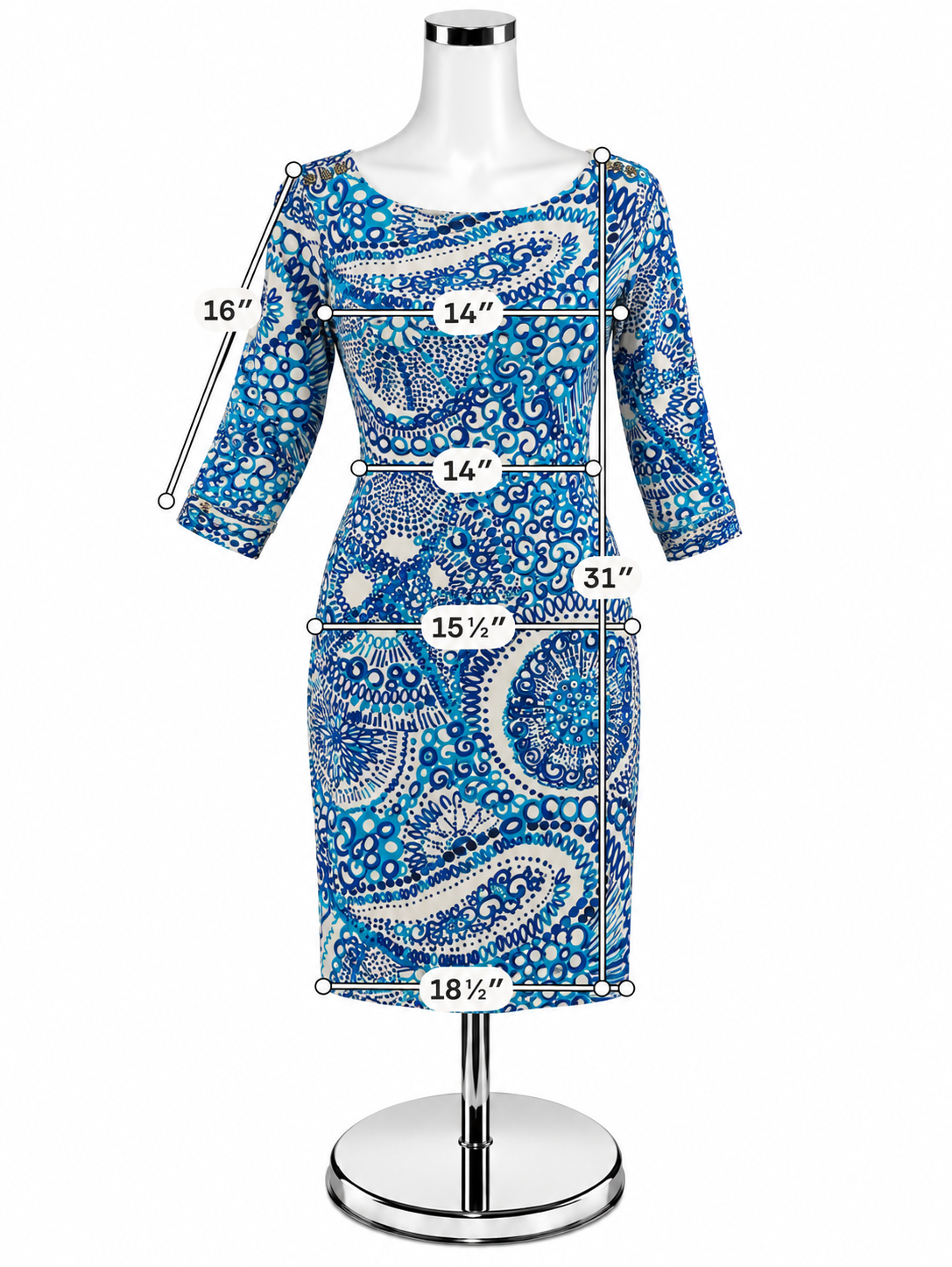 Lilly Pulitzer Sophie Dress Size S Blue White Medallion Print 3/4 Sleeve - ONLINE ONLY