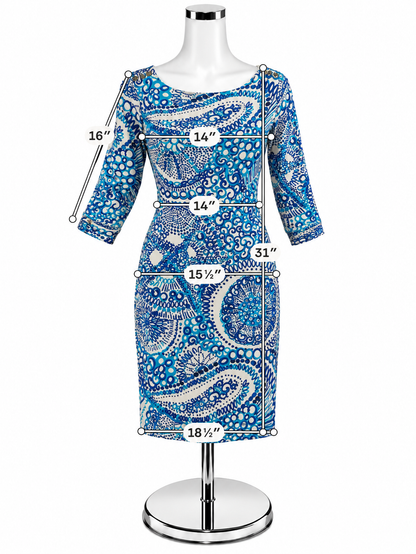 Lilly Pulitzer Sophie Dress Size S Blue White Medallion Print 3/4 Sleeve - ONLINE ONLY