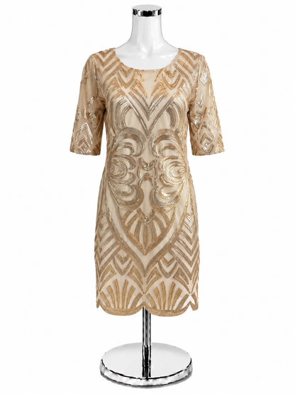 Gianni Bini Champagne Sequin Art Deco Cocktail Dress- ONLINE ONLY