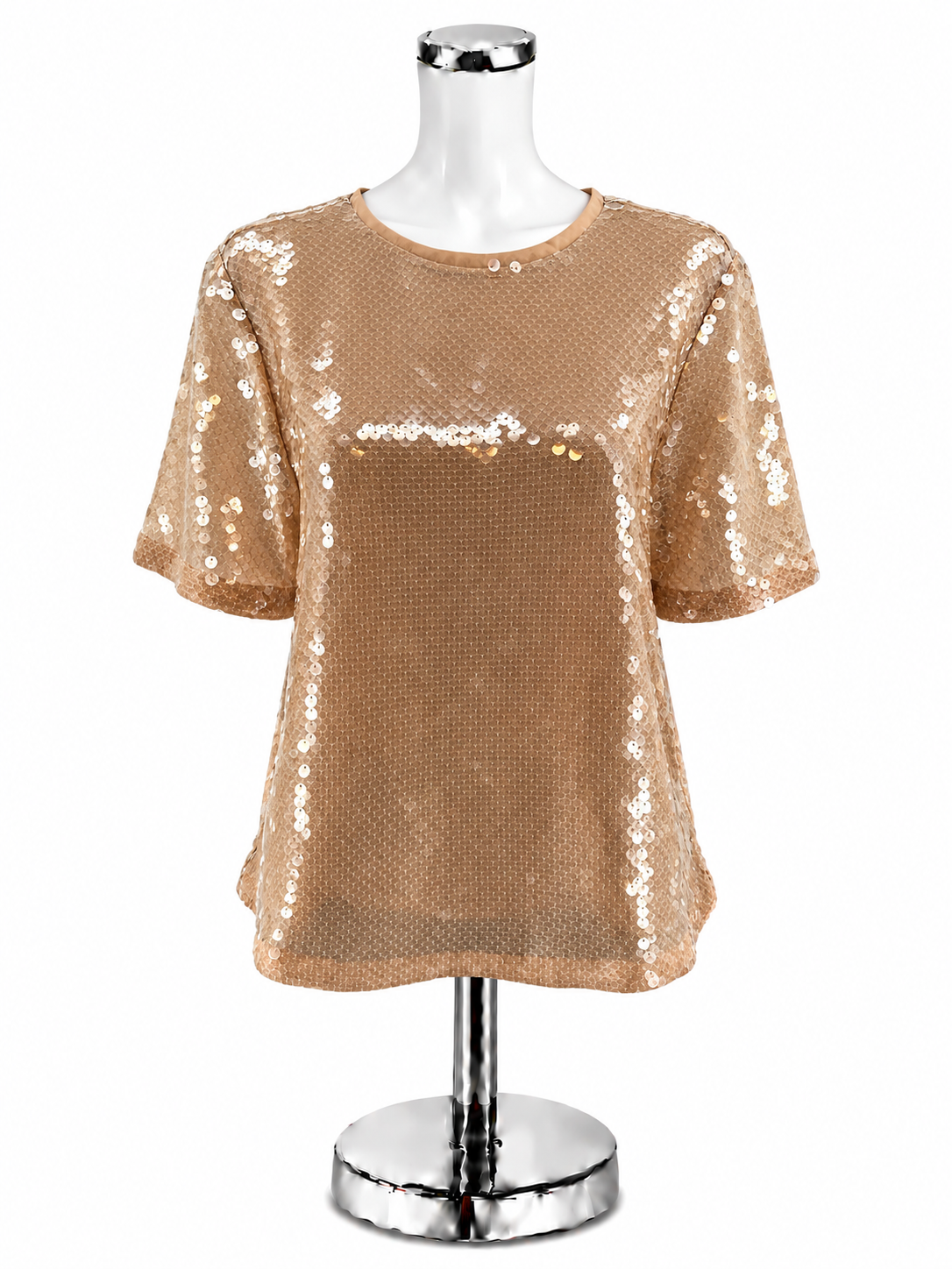 LOFT Peach Sequin Short Sleeve Blouse Medium Top - ONLINE ONLY