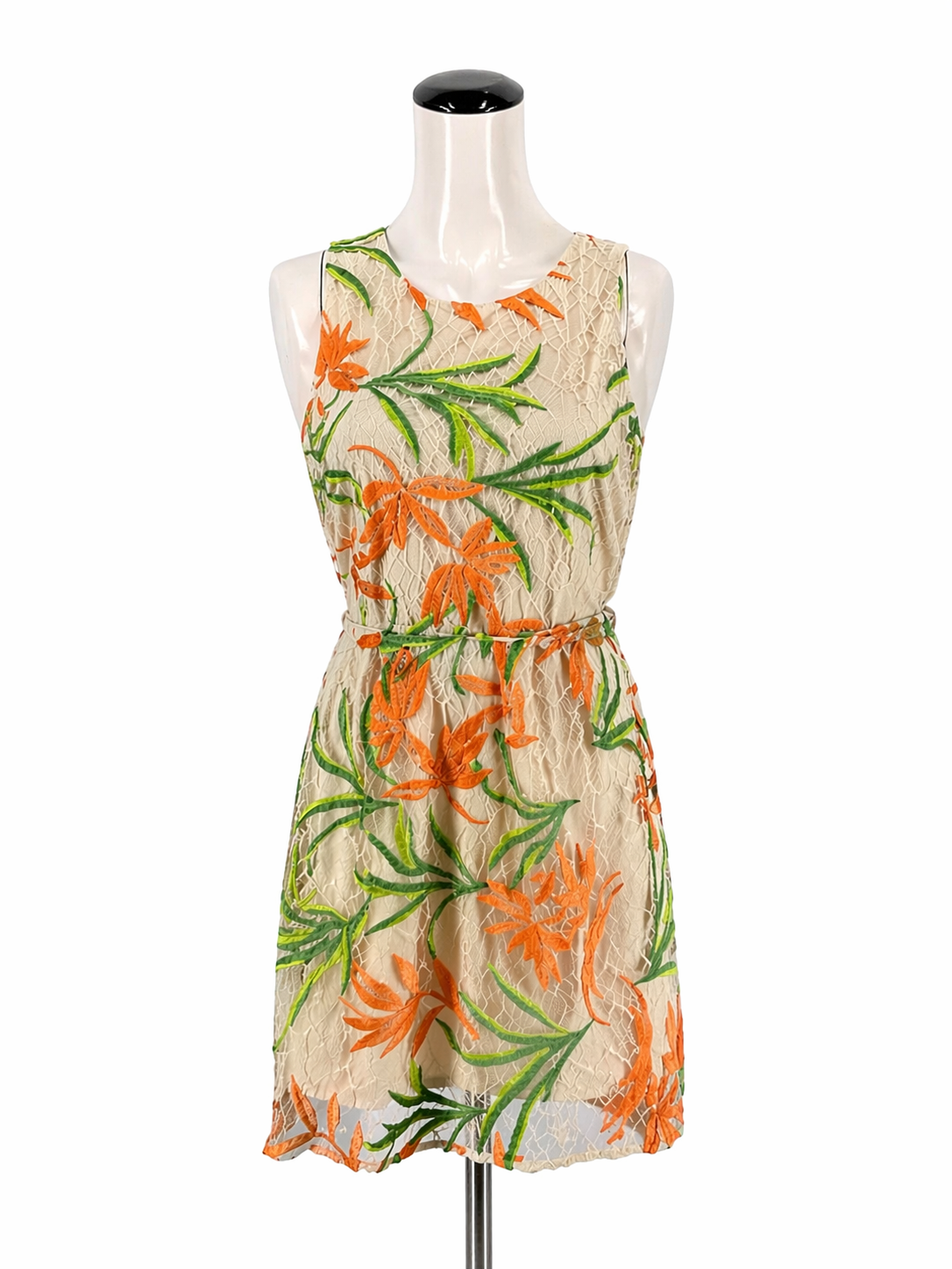 Laundry by Shelli Segal tan/orange/green A-Line Floral Embroidered Lace Dress NWT Size 6 - Size 6