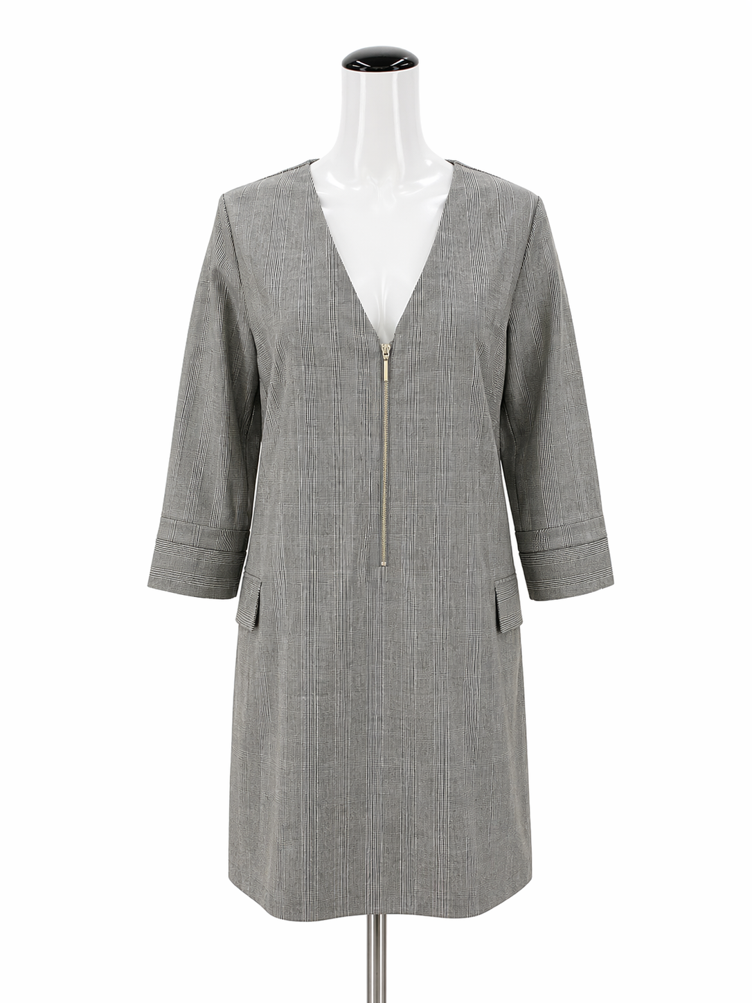 Zara black/white Shift Plaid V-Neck Zipper Tunic Dress Size Medium NWT - Size M