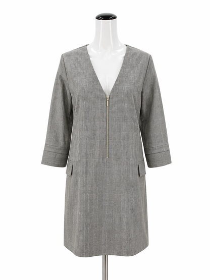 Zara black/white Shift Plaid V-Neck Zipper Tunic Dress Size Medium NWT - Size M