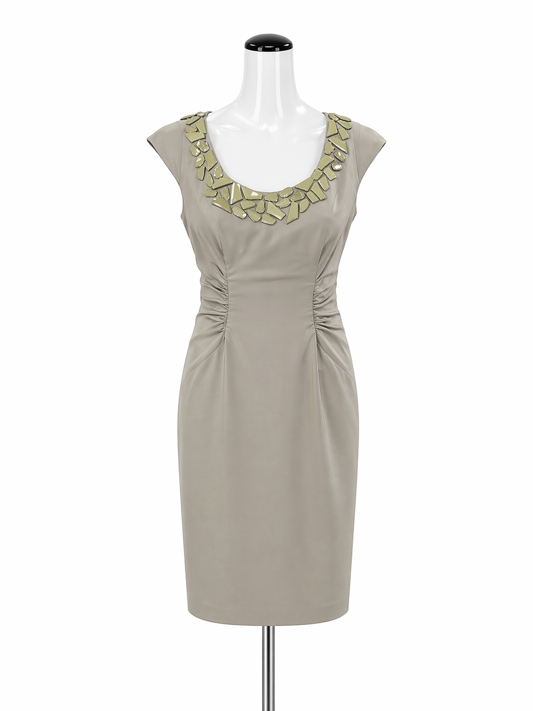 Adrianna Papell Khaki Sheath Khaki Beaded Cap Sleeve Cocktail Dress Size 4 - Size 4