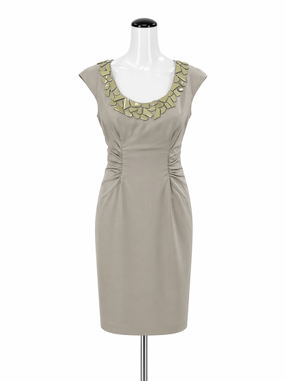 Adrianna Papell Khaki Sheath Khaki Beaded Cap Sleeve Cocktail Dress Size 4 - Size 4