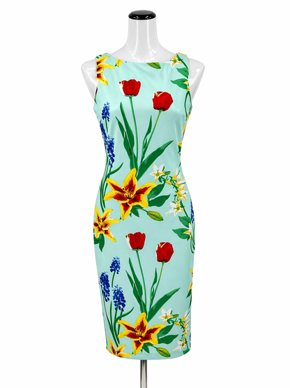 New York &amp; Company aqua/red/yellow Floral New York &amp; Co Aqua/Red/Yellow Floral Pre-Owned Ladies Dress - Size XS - Size XS