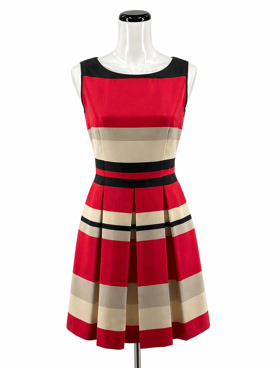 Antonio Melani tan/pink/black Fit and Flare Tan/Pink/black Stripe Pre-Owned Ladies Dress - Size 4 - Size 4