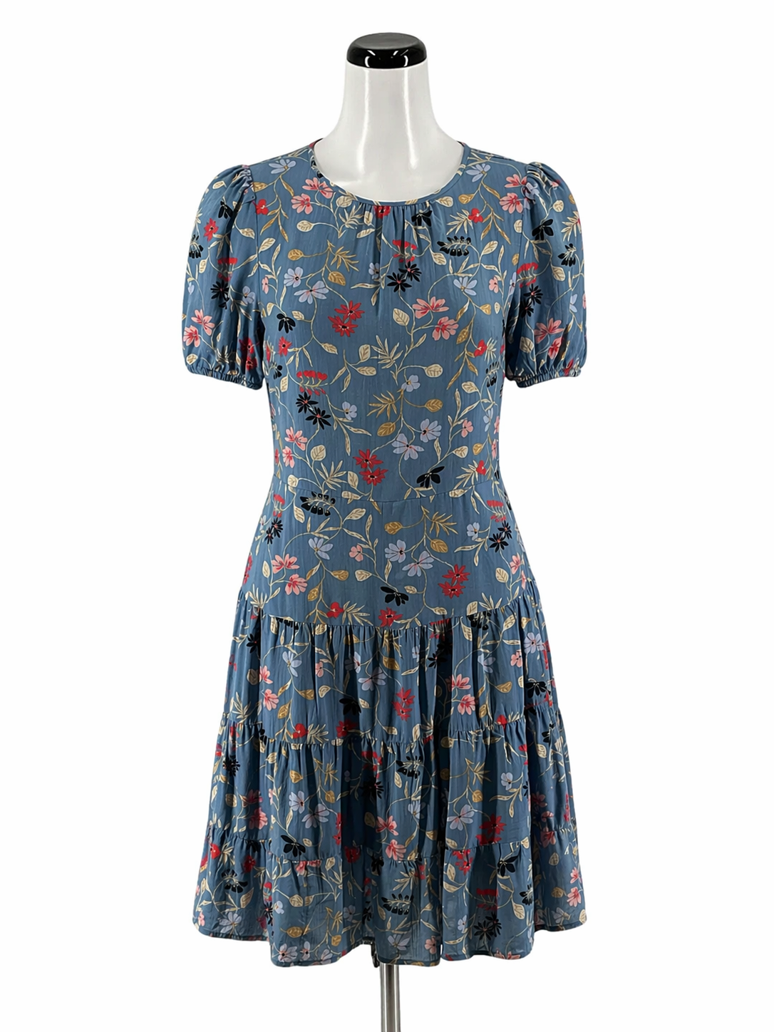 LOFT blue/tan/coral Floral Blue/Tan/Coral Floral Pre-Owned Ladies Dress - Size 2 - Size 2