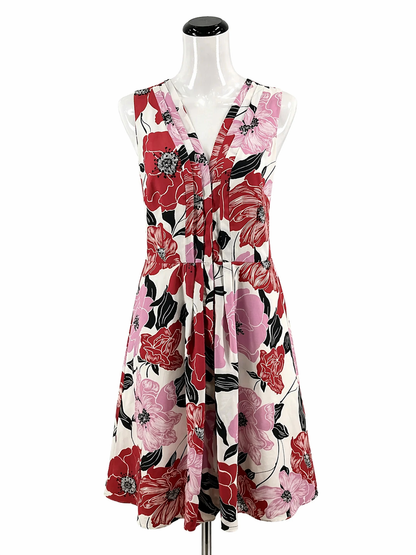 Ann Taylor Factory white/pink/black A-Line Ann Taylor White/Pink/Black Floral Pre-Owned Ladies Dress - Size 10 - Size 10