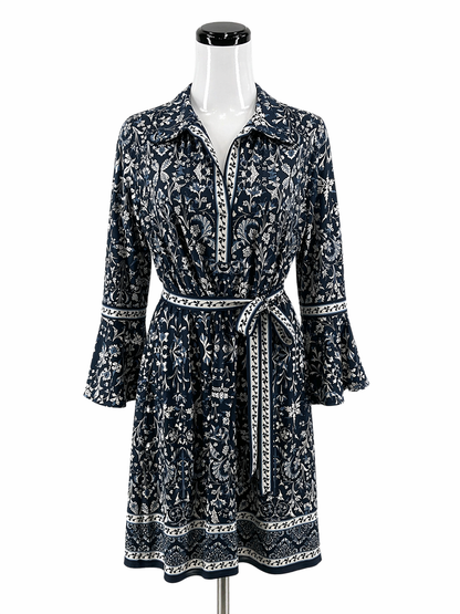 Max Edition navy/white Fit and Flare Navy/White Floral Pre-Owned Ladies Dress - Size XL - Size XL