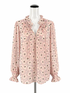 Loft white/pink/brown Long Sleeve Floral Smocked Tie Neck Blouse White Pink NWT Ladies Top Size Large - Size L