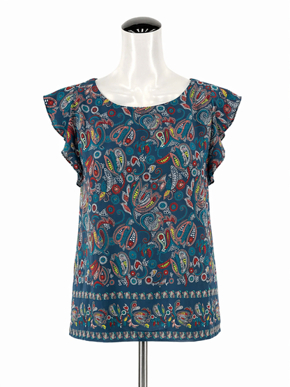 Loft blue/red/yellow Sleeveless Paisley Flutter Sleeve Keyhole Back Blouse Top Size XS - Size XS