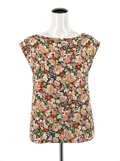LOFT Gray/mult Cap Sleeve Protea Floral Mixed Media Top Size Small - Size S
