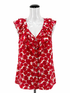 cabi White/Red Sleeveless Rose Top Floral Ruffle V-Neck Sleeveless Blouse Size Small - Size S