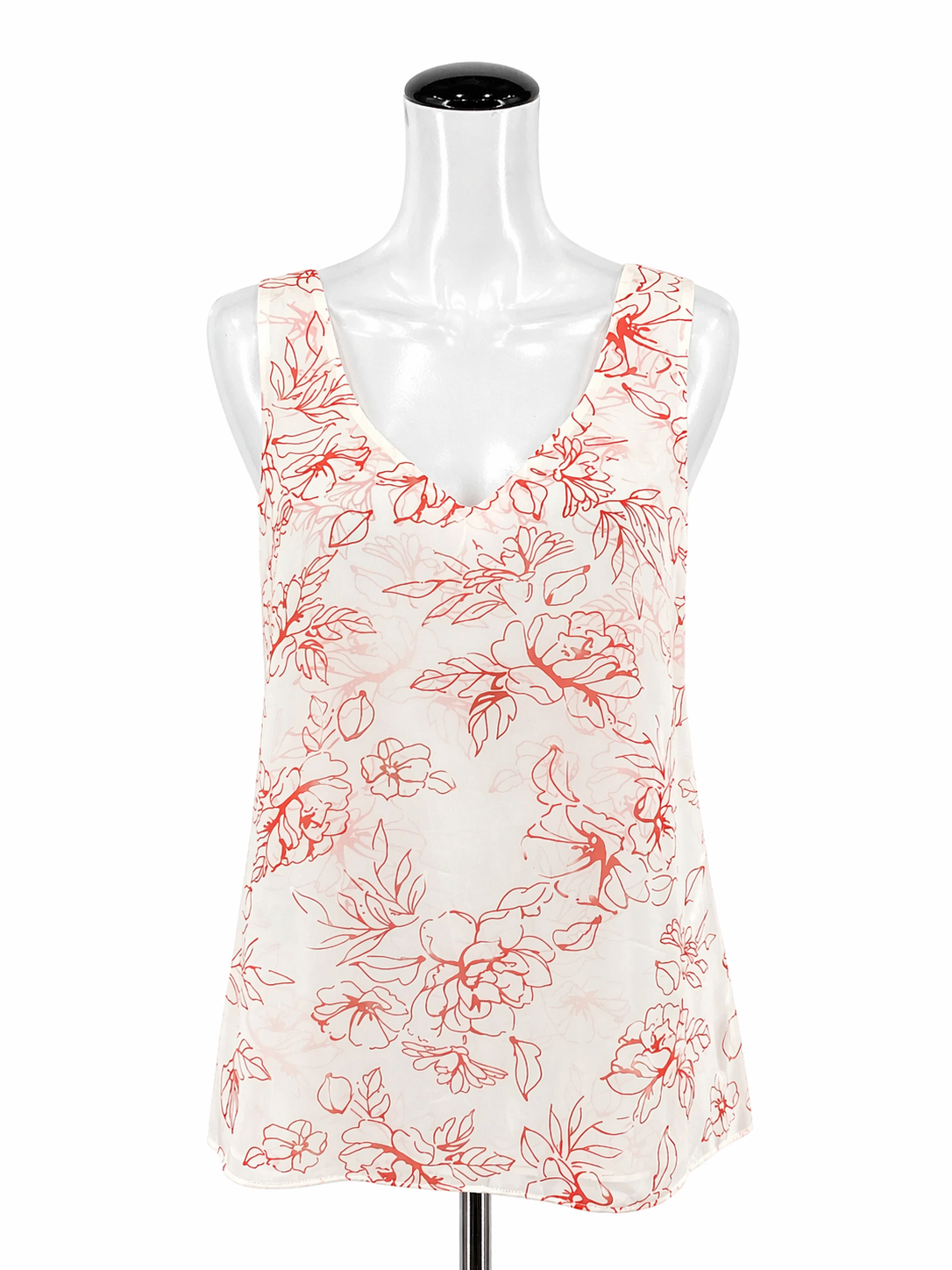 cabi White/Orange Sleeveless Sunkissed Cami Floral V-Neck Tank Top Size Medium - Size M