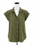 LOFT Outlet Olive Cap Sleeve Olive Green Flutter Sleeve Button-Down Top Size Small - Size S