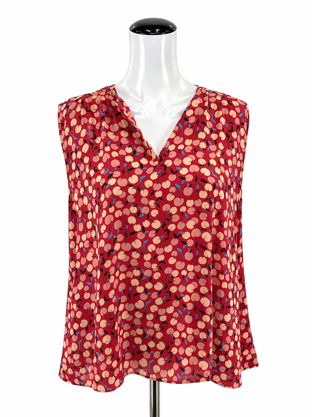 Loft pink/blue Sleeveless Cherry Print Mixed Media Sleeveless Blouse Top Size XL - Size XL