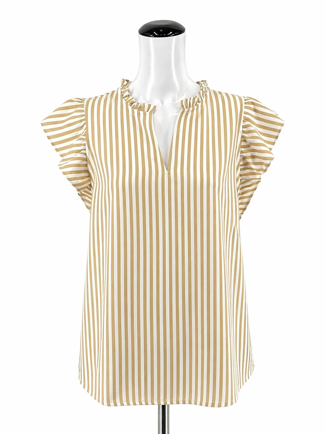 Ann Taylor tan/white Cap Sleeve Tan &amp; White Stripe Flutter Sleeve Top Size XS - Size XS