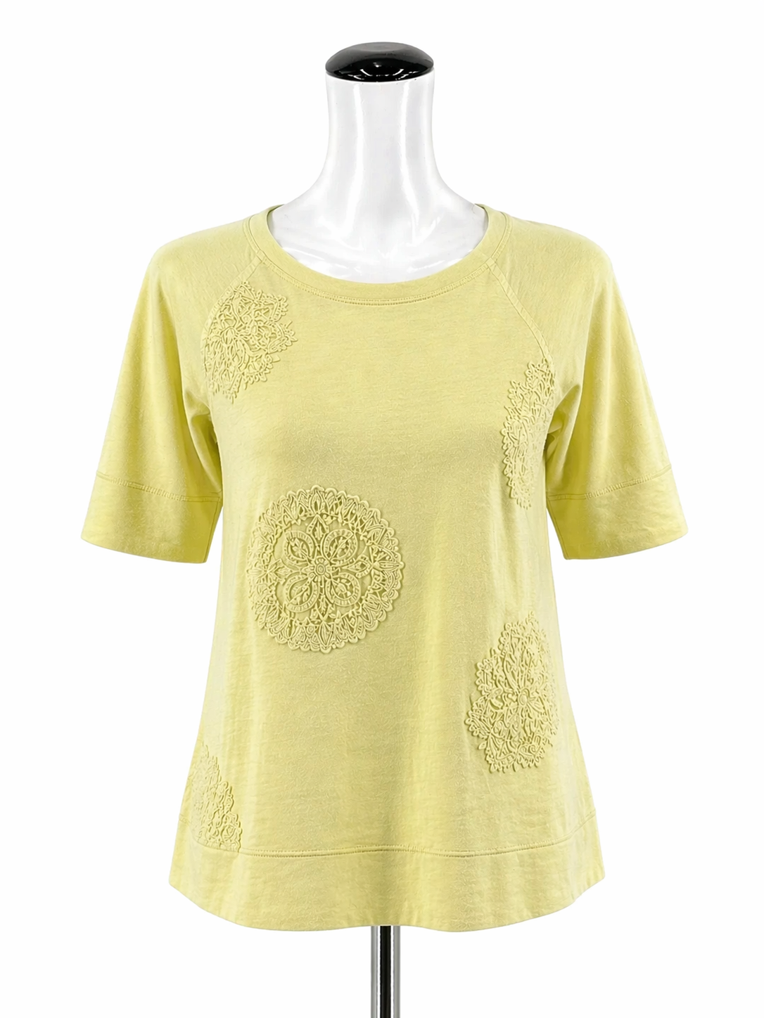 LOFT Yellow Short Sleeve Yellow Embroidered Medallion Slub Knit Tee Top NWT Size Small - Size S