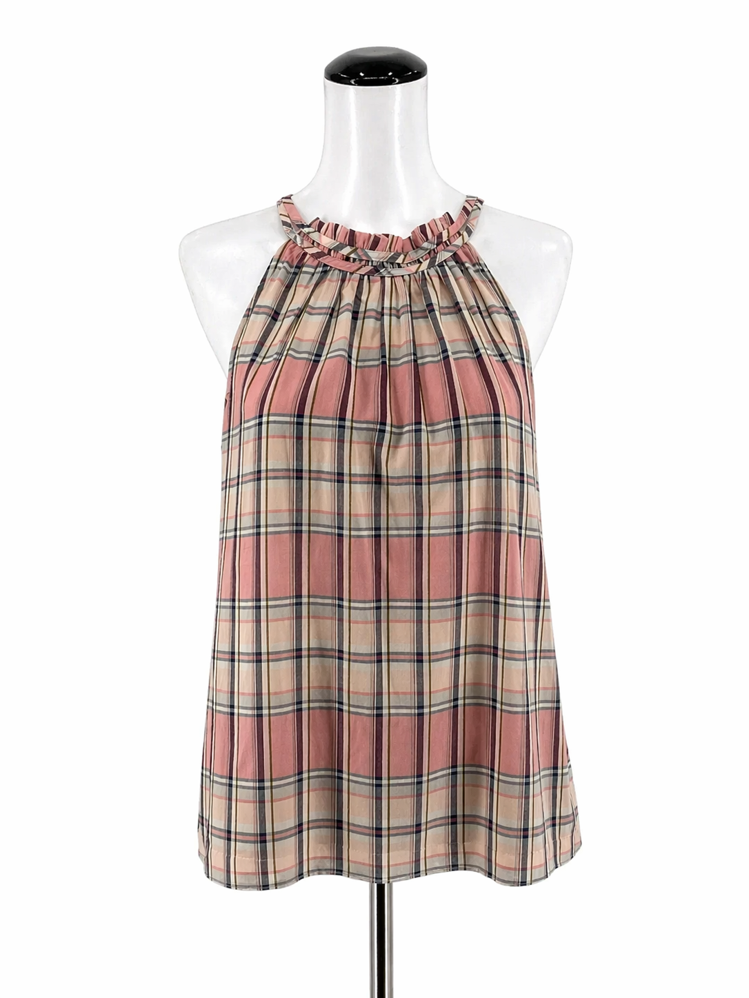 LOFT mauve/tan Sleeveless Mauve Plaid Ruffle Halter Swing Top NWT Size Small - Size S