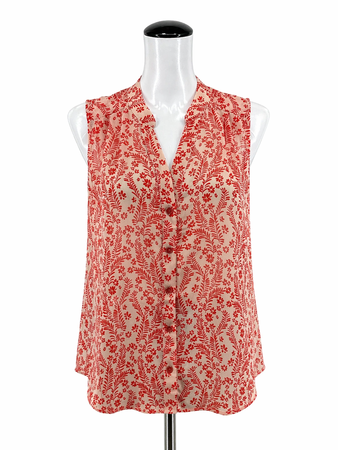 CAbi Orange Sleeveless Fern Blouse Orange Botanical Print Sleeveless Top Size Small - Size S