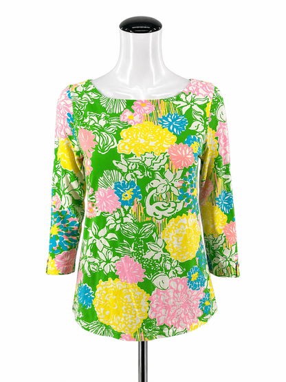 Lilly Pulitzer Multi Color 3/4 Sleeve Multi Color Floral Pre-Owned Casual Top - Size Small - Size S