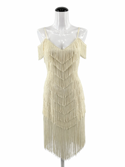 TLD by Eletra Cream Cocktail TD4 by Electra Cream Fringe Pre-Owned Ladies Dress - Size 5 - Size s