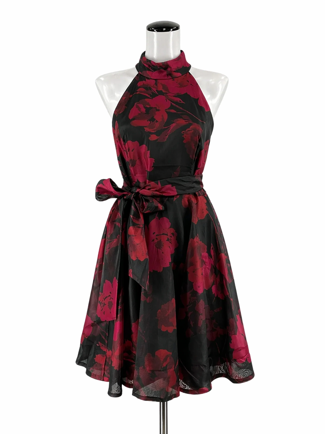 Taylor black/maroon Cocktail Floral Halter A-Line Cocktail Dress Black Maroon Size 10 - Size 10