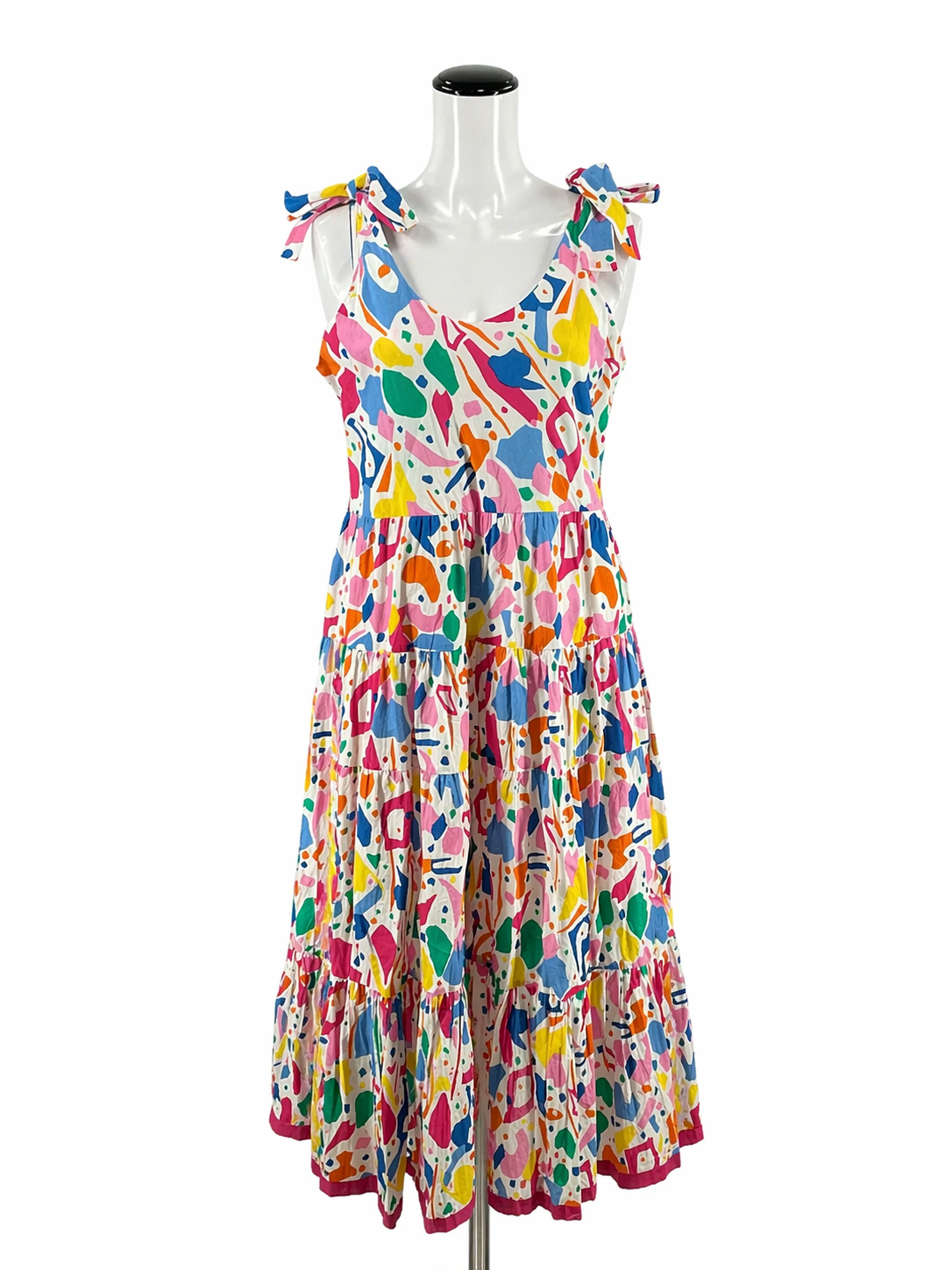 THML Multi Color Maxi Confetti Print Tie Shoulder Tiered Maxi Dress Size Large - Size L