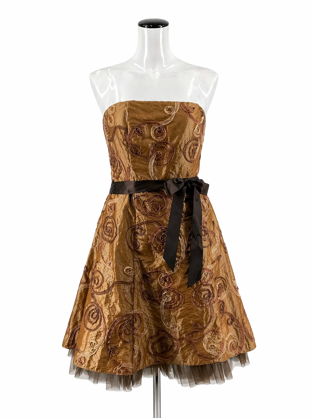 Jessica McClintock bronze/brown Cocktail Bronze Strapless Taffeta Embroidered Cocktail Dress Size 12 - Size 12