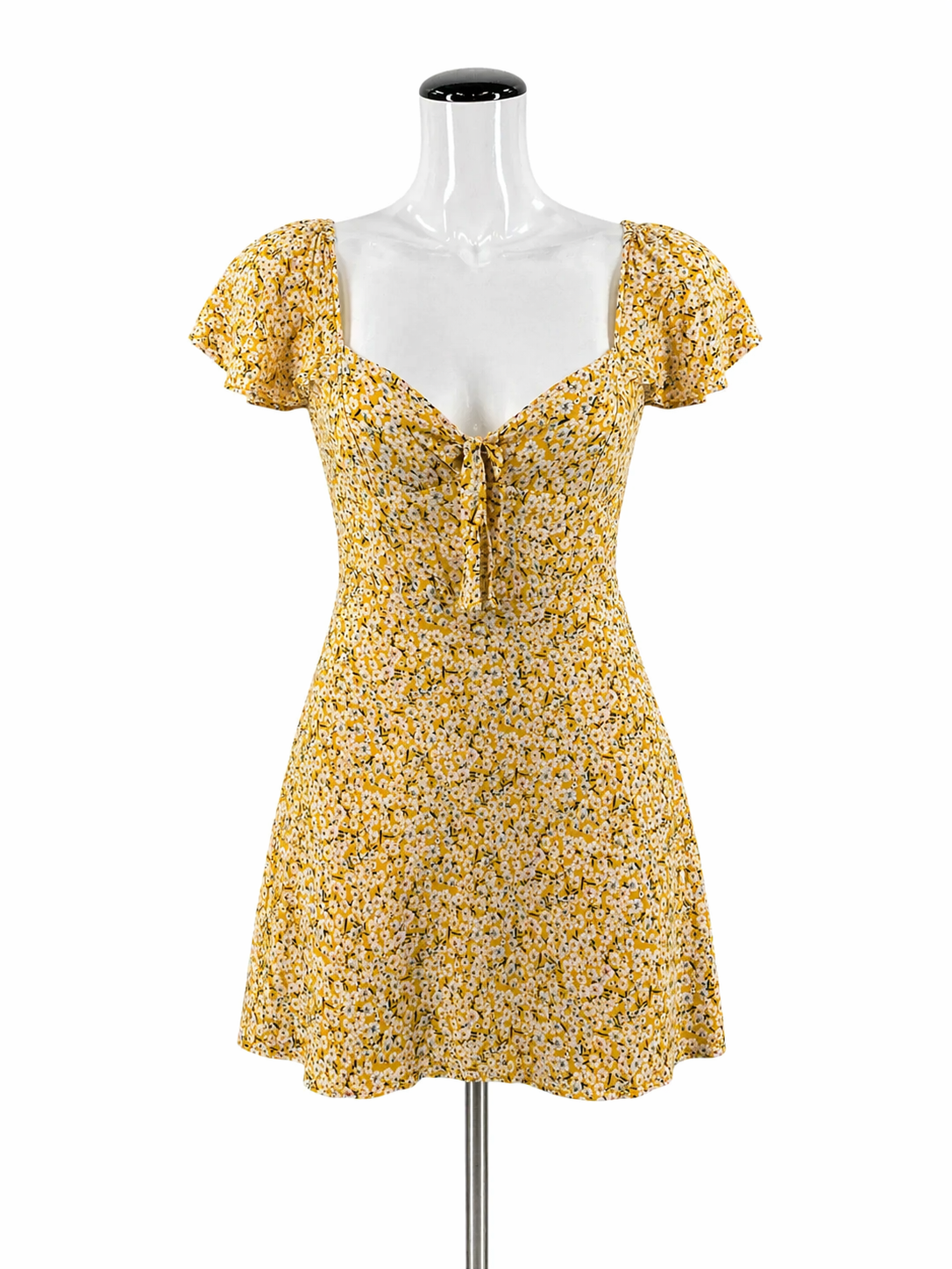 Princess Polly Mustard Mini Mustard Yellow Daisy Floral Tie-Front Mini Dress Size US 10 - Size 0