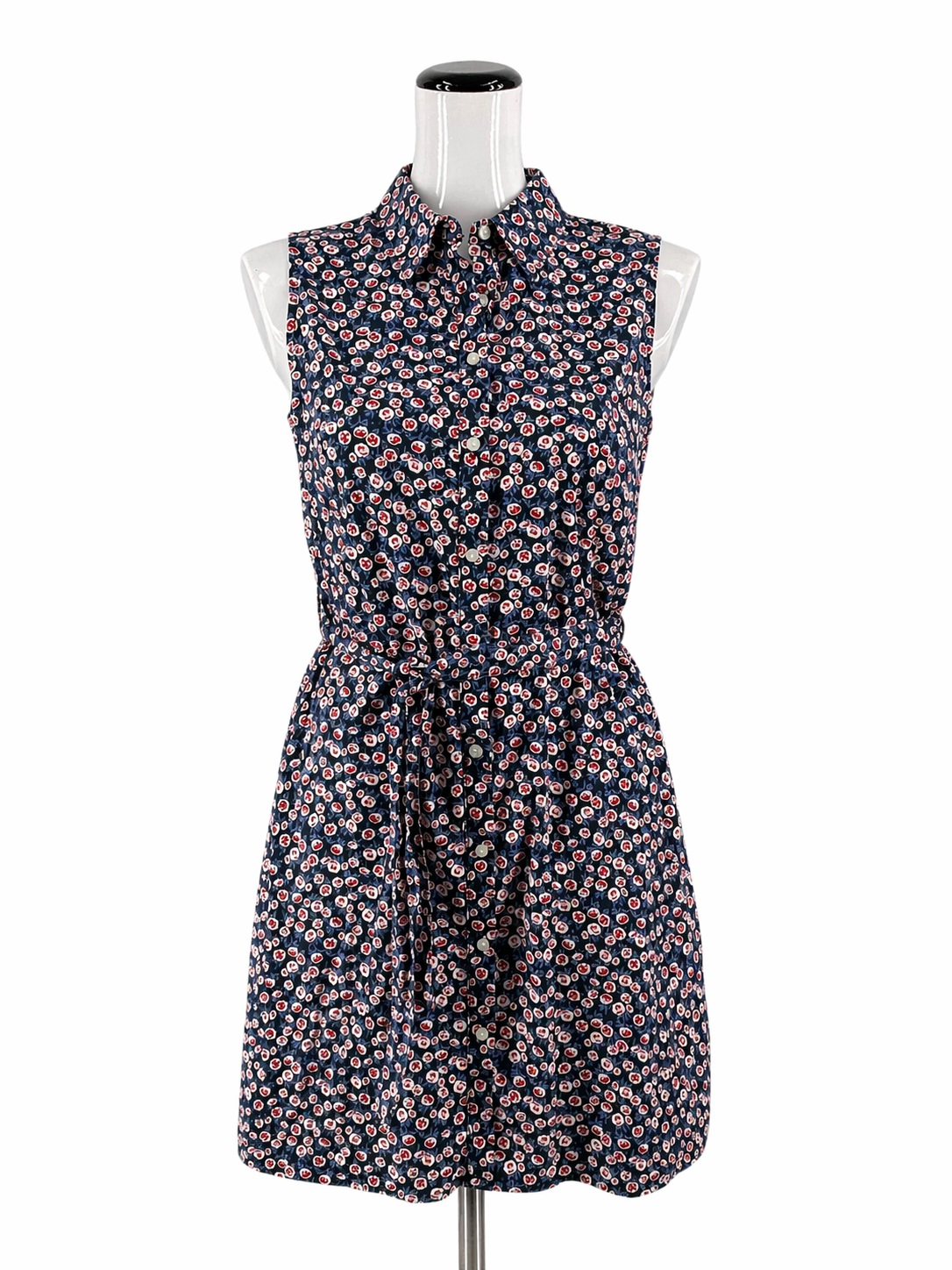 Tommy Hilfiger Navy/red Sleeveless Floral Cotton Shirtdress Navy Red Sleeveless Tie Waist Size 4 - Size 4