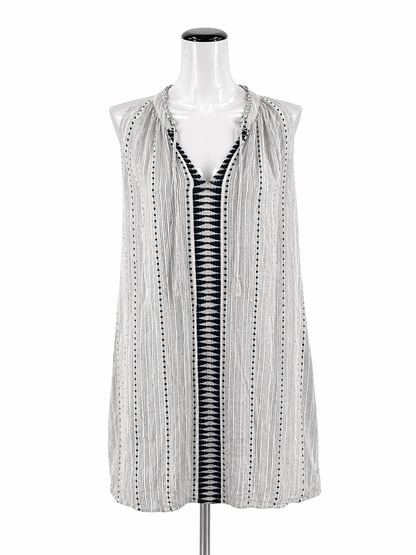 Lucky Brand white/navy Long Sleeve Embroidered Tassel Tunic Dress XS White Navy Stripe Boho Long Sleeve - Size XS