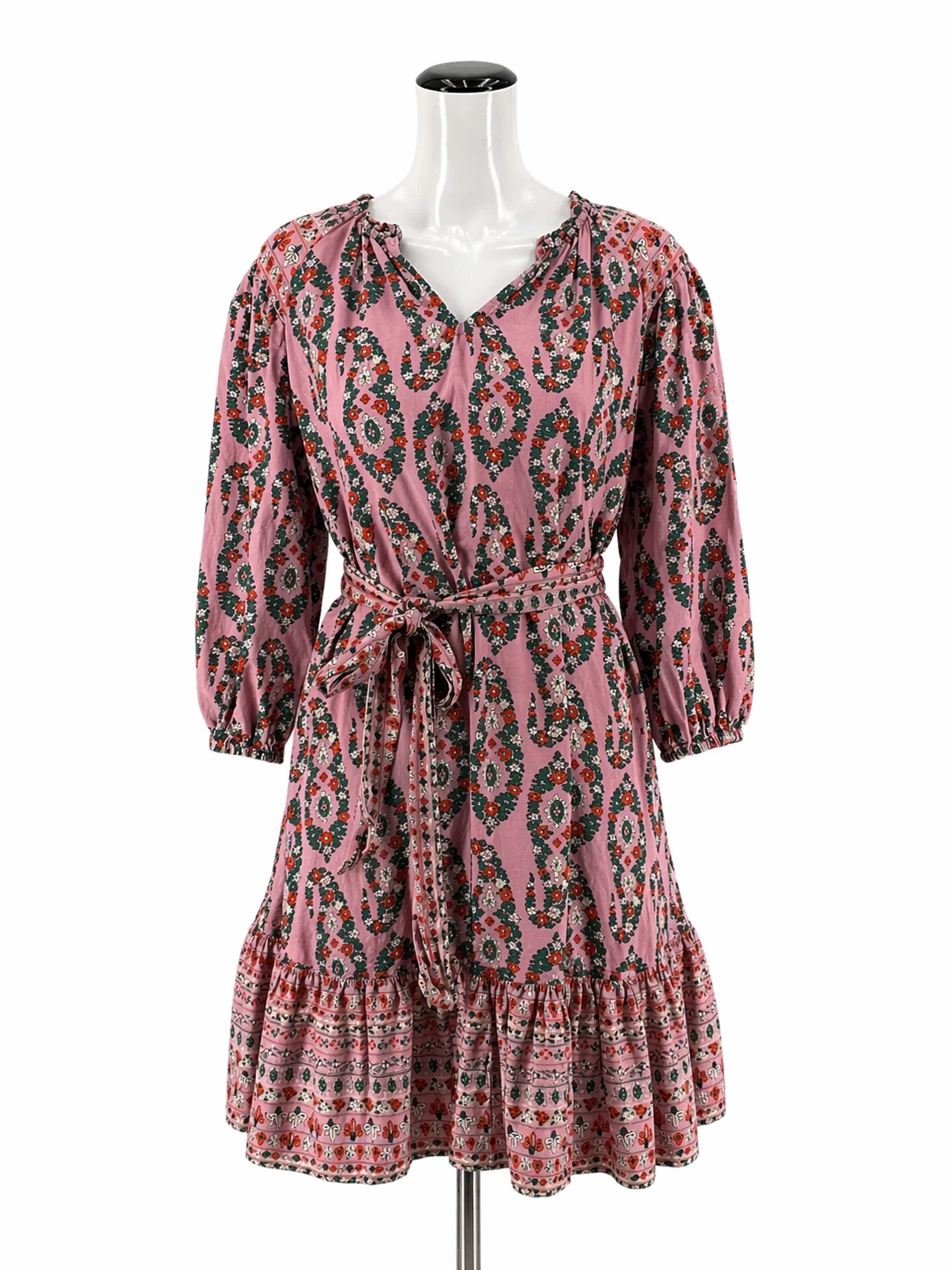 Knox Rose purple/green/orange/pink 3/4 Sleeve Floral Boho Midi Dress Tie Waist 3/4 Sleeve Small - Size S
