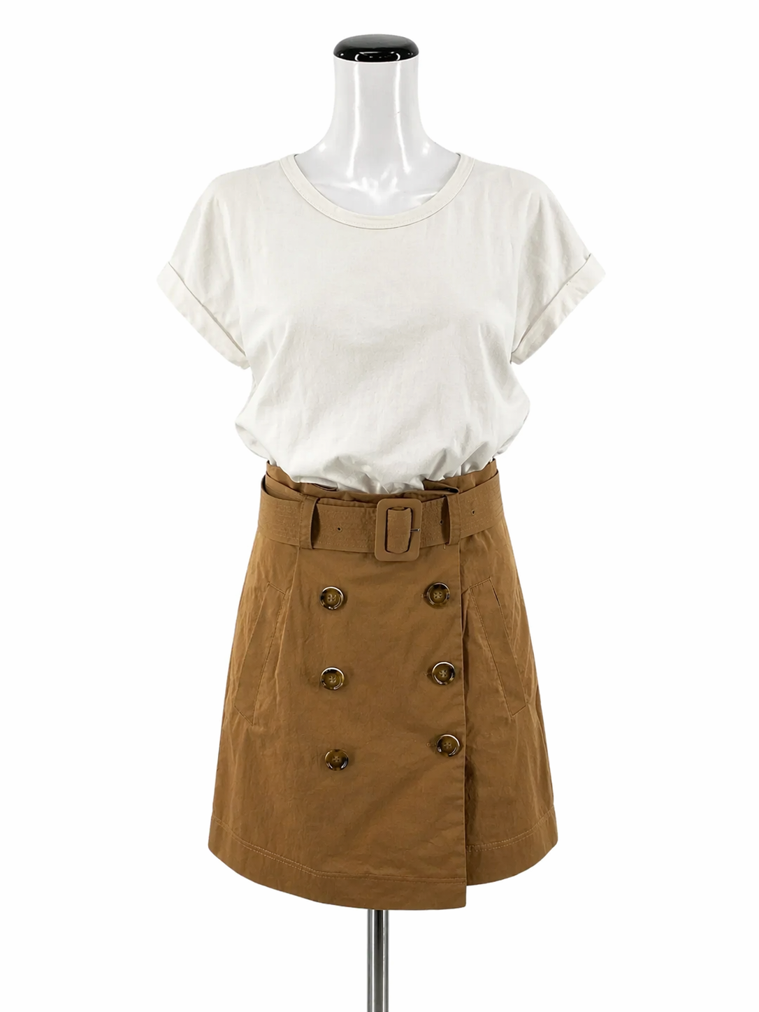 Veronica beard white/camel Short Sleeve Jean Kenia Two-Tone Belted T-Shirt Dress White Camel Small - Size S