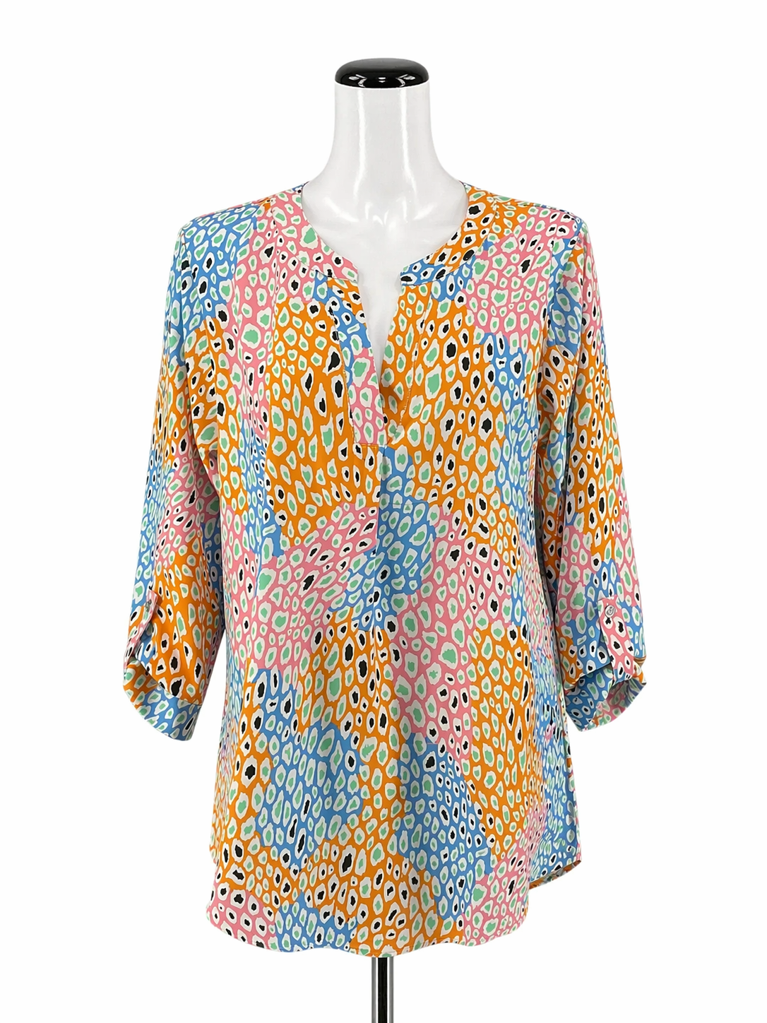 Jodifl Multi Color 3/4 Sleeve Colorful Animal Print Roll-Tab Tunic Blouse Size Large - Size L