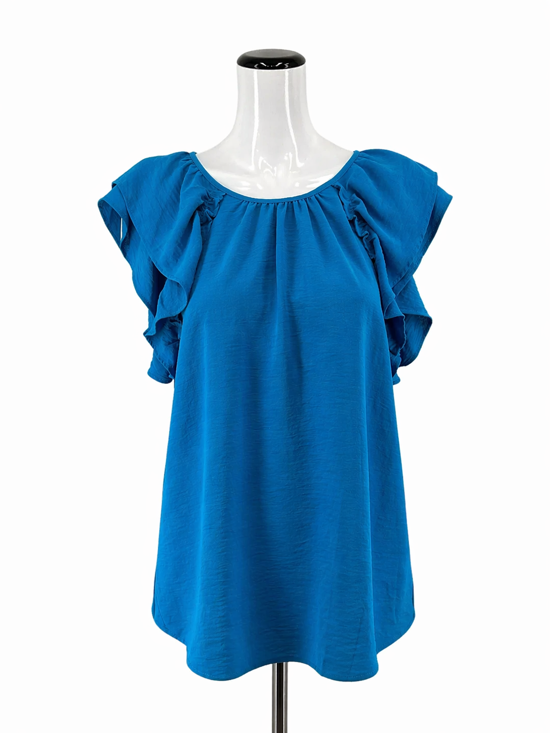 Jodifl Turquoise Cap Sleeve Turquoise Ruffle Sleeve Keyhole Back Tunic Blouse Size Large - Size L