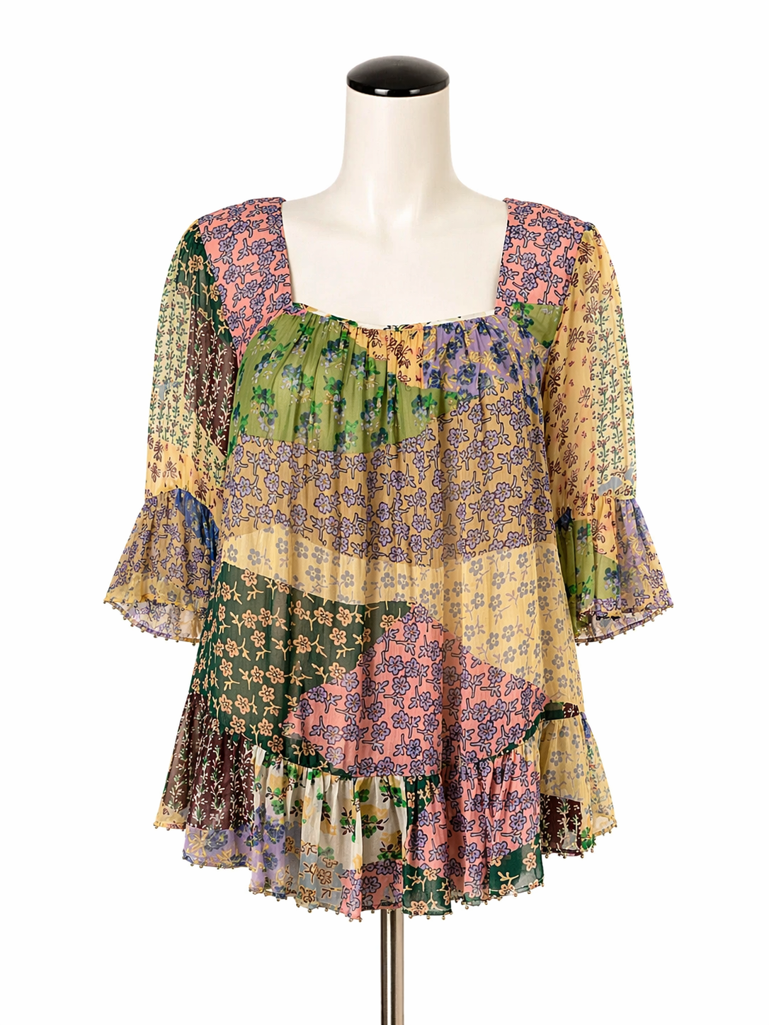 Floreat Multi Color 3/4 Sleeve by Anthropologie Tributary Floral Boho Beaded Blouse Top Size Small - Size S