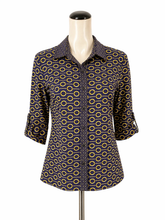 J. McLaughlin Navy/Gold 3/4 Sleeve Catalina Cloth Chain Print Top Navy Gold Size Small - Size S