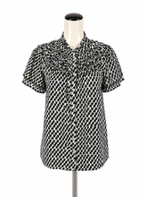 Ivy Jane white/black Short Sleeve Heart Print Smocked Ruffle Yoke Blouse Top Size Small NWT - Size S