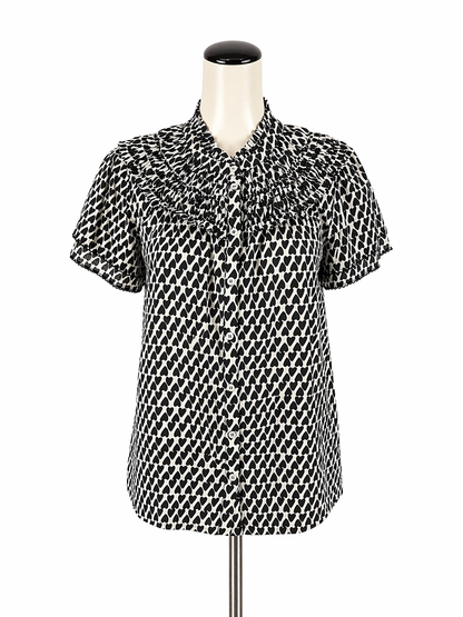 Ivy Jane white/black Short Sleeve Heart Print Smocked Ruffle Yoke Blouse Top Size Small NWT - Size S